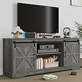 YITAHOME Farmhouse TV Stand for 65/60/55 Inch, Modern Entertainment Center with Sliding Barn Door, Wood TV Media Console Storage TV Cabinet for Living Room for 300lbs, Rustic Grey