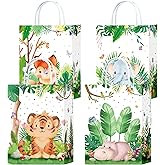 16Pieces Safari Goodie Bags Jungle Animals Party Favor Bags with Handles Zoo Animals Print Candy Bags Woodland Gift Bags for Baby Birthday Jungle Themed Party Supplies (Party-B)
