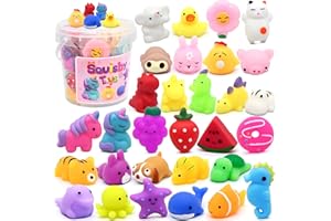 RESUMPLAN 30 Pack Mochi Squishy Toys, Party Favors for Kids 4-8-12, Classroom Birthday Xmas Gifts Treasure Box Prizes Goodie Bag Stuffers, Mini Squishy Fidget Toys, Carnival Prizes in Bulk