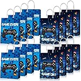 Clabby 16 Pieces Gamer Bags, Video Game Party Favor Goodie Candy Treat Gift Bags with Handle for Kids Boys Gaming Birthday Party Supplies Decorations