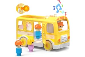 BELLOCHIDDO School Bus Toy - Toddler Toys with Sound and Light, Kids Toys, Wooden Toy Cars for 3 4 5 6 7 Year Old Boys & Girls, Montessori Toys, Toy Figures & Playsets, Birthday Gift for Kids
