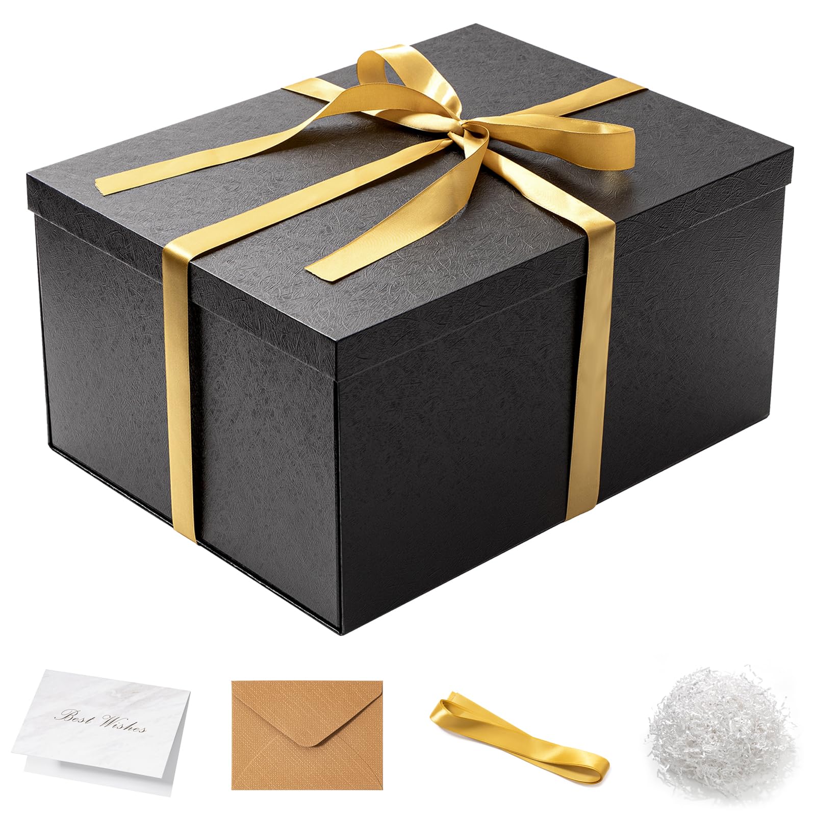 Photo 1 of Mefleet 16x12x8 Inches Large Gift Box with Lid for Presents Big Deep Black Gift Boxes 1 Pack for Christmas, Birthday, Valentine's Day,Mother's Day Presents - Contains Crinkle Paper,Ribbon and Card