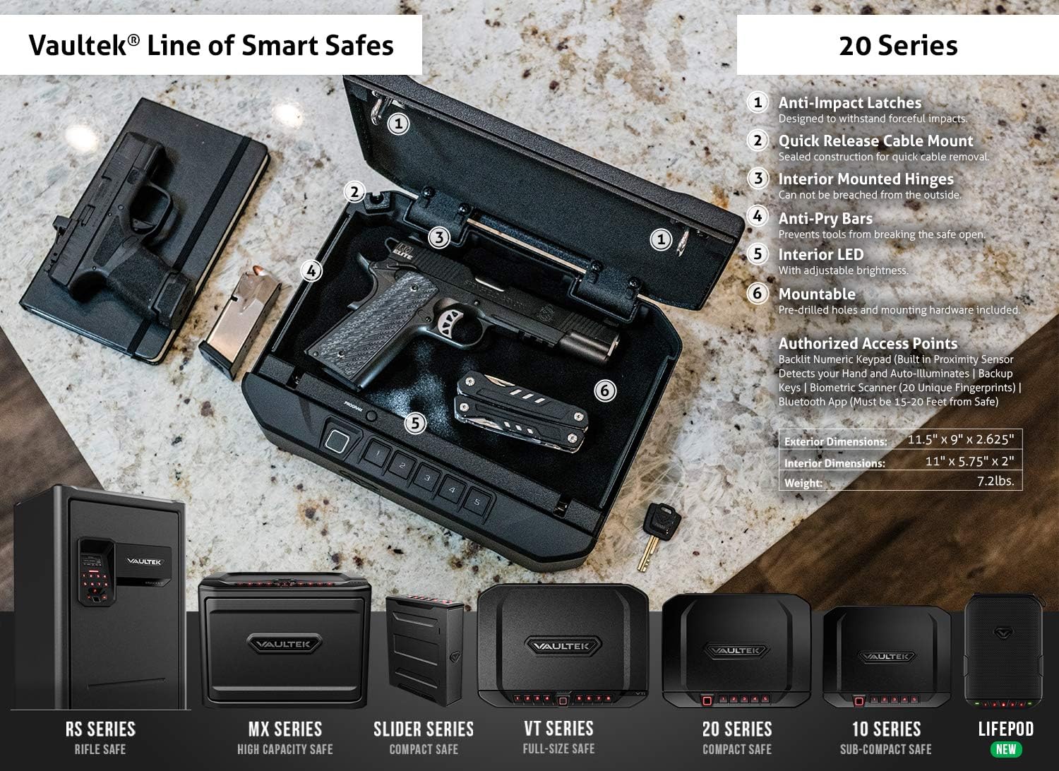 VAULTEK VT20i Biometric Handgun Safe Bluetooth Smart Pistol Safe with Auto-Open Lid and Rechargeable Battery (Covert Black): Home Improvement