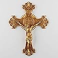 BC Catholic Saint Benedict Crucifix Wall Cross, Jesus Christ Home Decor, Religious Gift, Renaissance Sculpture Gold Color Finish, 12"H, Hand Painted by Buildclassic