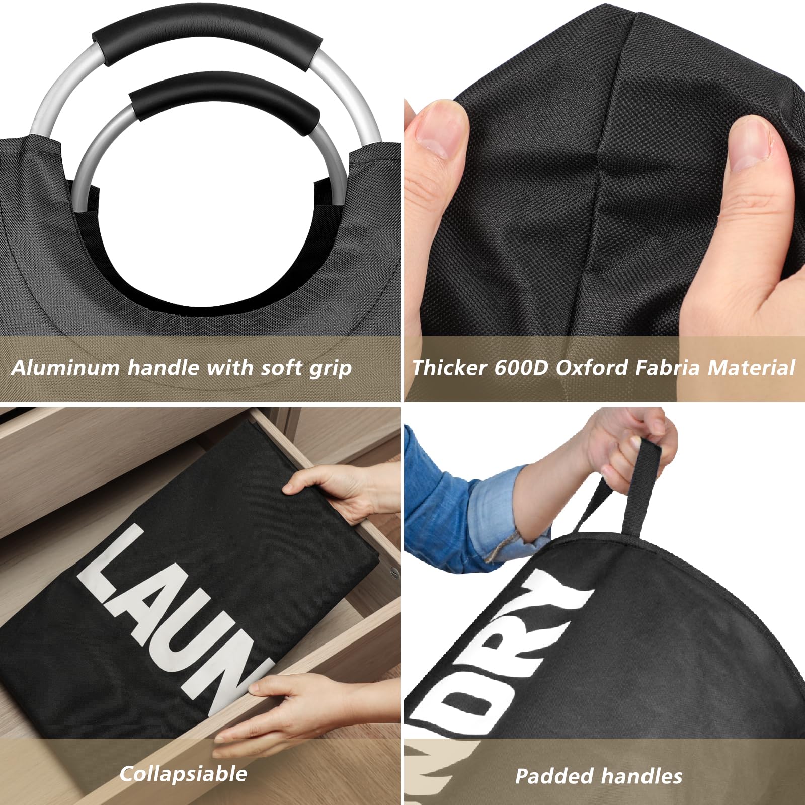 90L Large Laundry Basket, Freestanding Tall Clothes Hamper, Collapsible Laundry Bag, Black