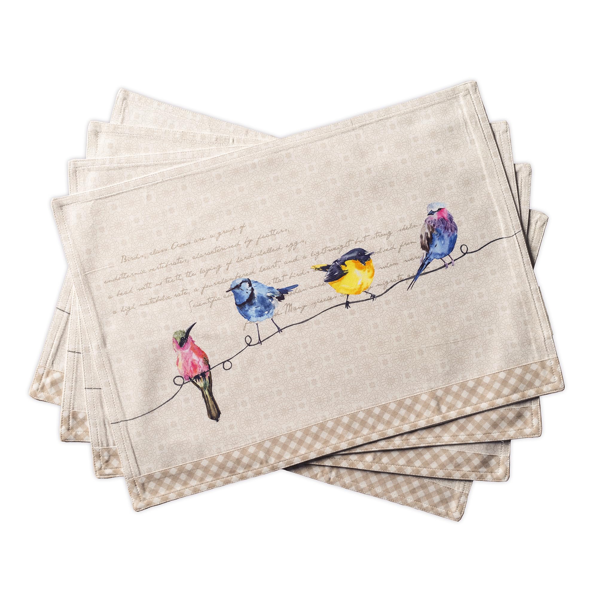 Maison d' Hermine Placemats Set of 4 100% Cotton Washable Reusable Table Mats for Home Kitchen Dining Party Wedding Restaurant Gifts for Mothers Day (Birdies On Wire, 33 CM x 48 CM) — image 1