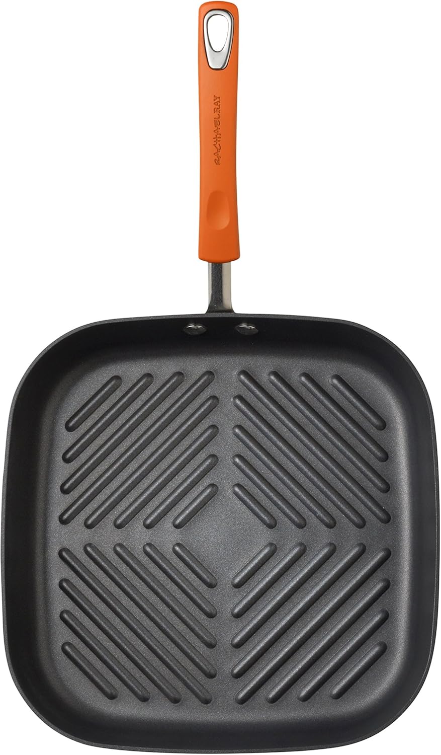 Rachael Ray Brights Hard Anodized Nonstick Square Griddle Pan/Grill, 11 Inch, Gray with Orange Handles: Rachel Ray Cookware: Kitchen & Dining