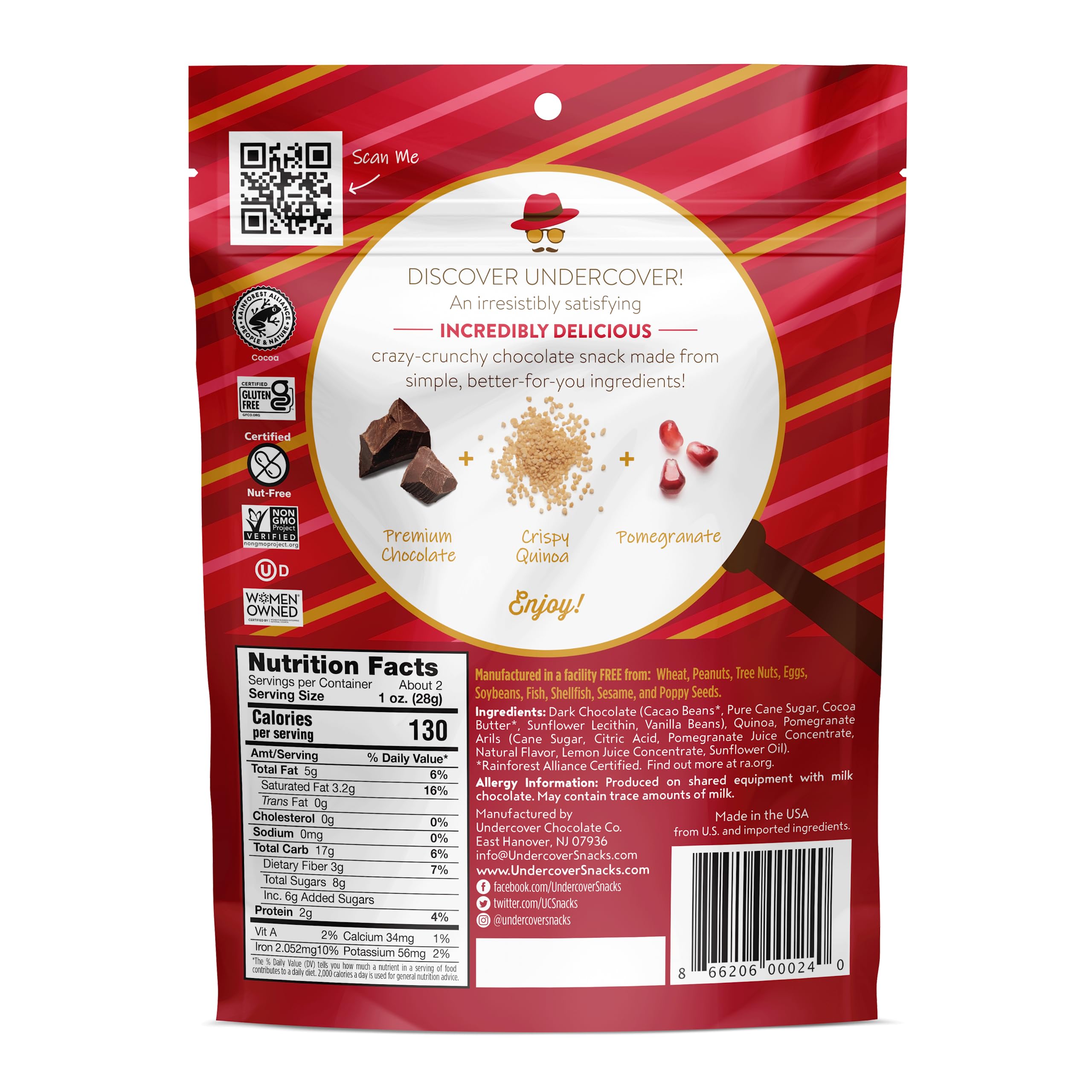 UNDERCOVER CHOCOLATE QUINOA CRISPS VARIETY 8PACK 2 Mlk Choc, 2 Dk