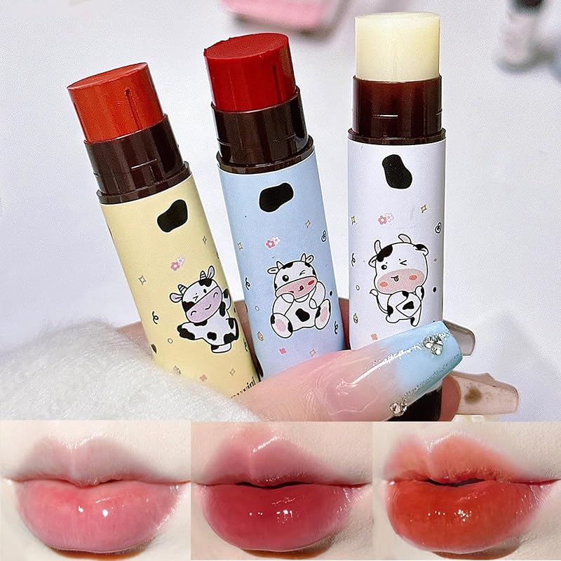 Domality Milk Flavor Lip Balm Set 3Pcs Orange Pink Transparent Hydrating