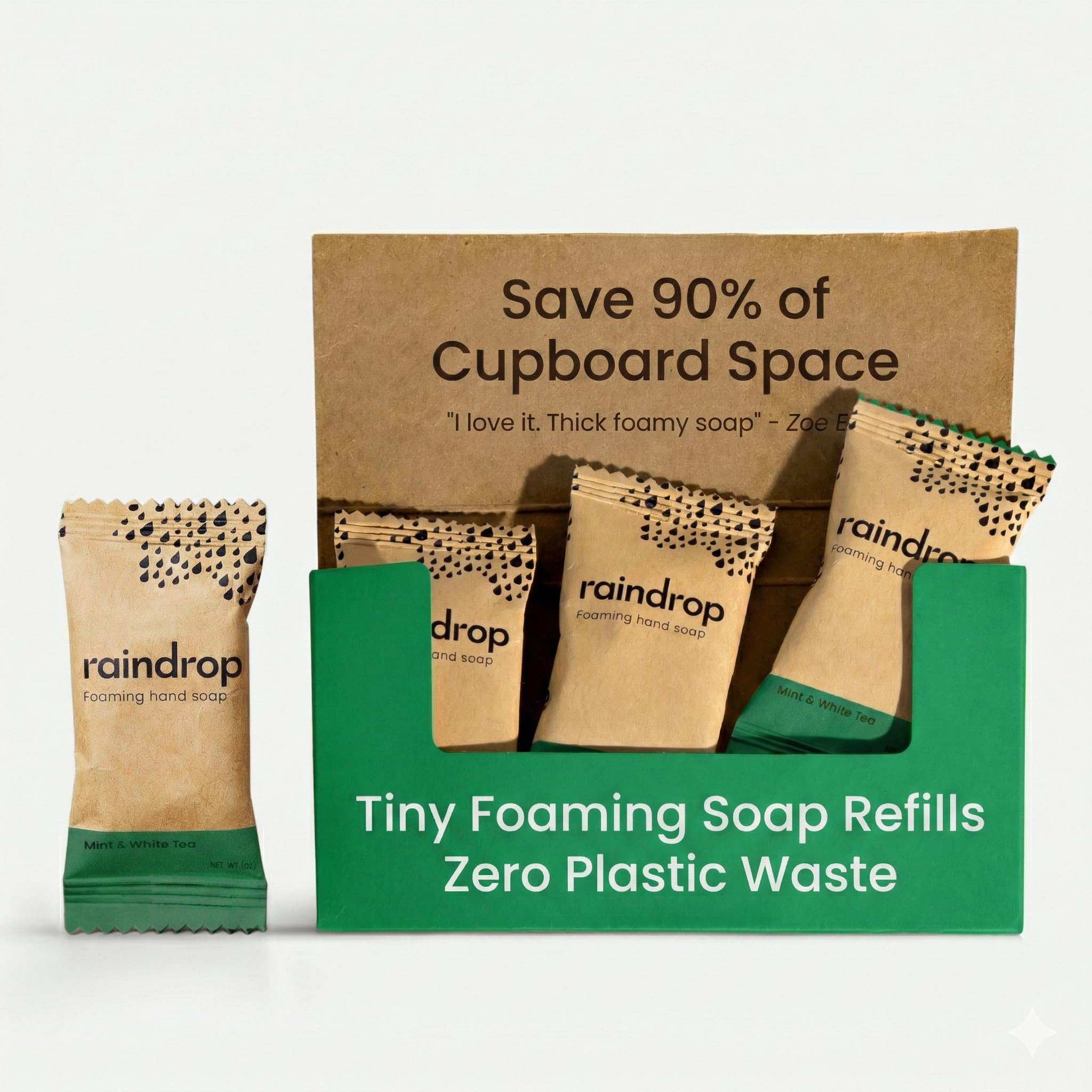 Raindrop Sustainable 4x Eco-friendly Hand Wash Refill Tablets, 1 Tablet = 1 Bottle of Soap 300 ml, Mint &White Tea