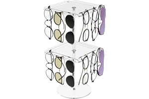 LoengMax 360° Rotating Acrylic Sunglasses & Eyeglasses Display Rack - Double-Tier Clear Tabletop Organizer for Eyewear