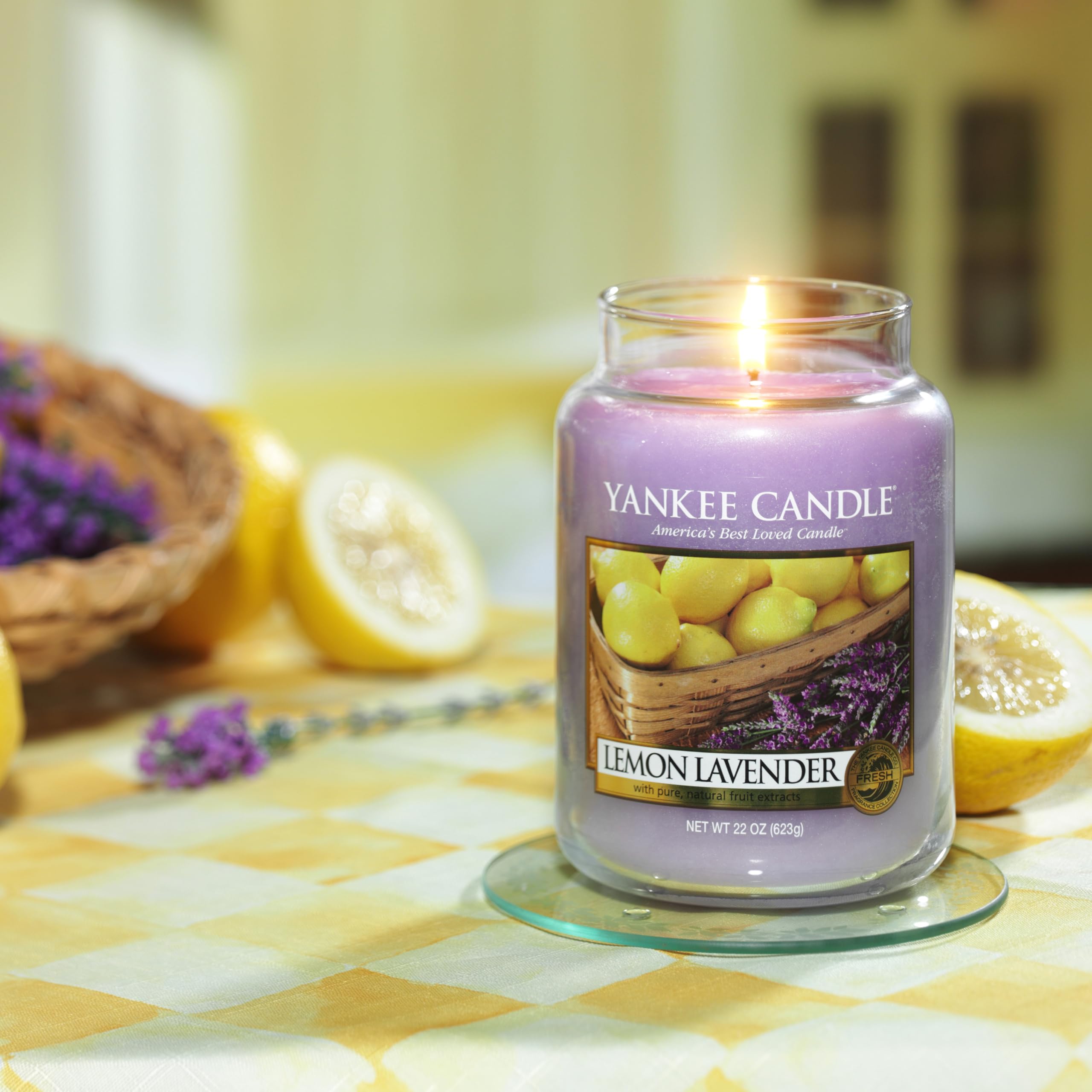 Yankee Candle Lemon Lavender Scented Classic 22oz Large Jar Single Wick Candle Over 110 Hours of Burn Time Ideal for Gifting Events and Home Fragrance