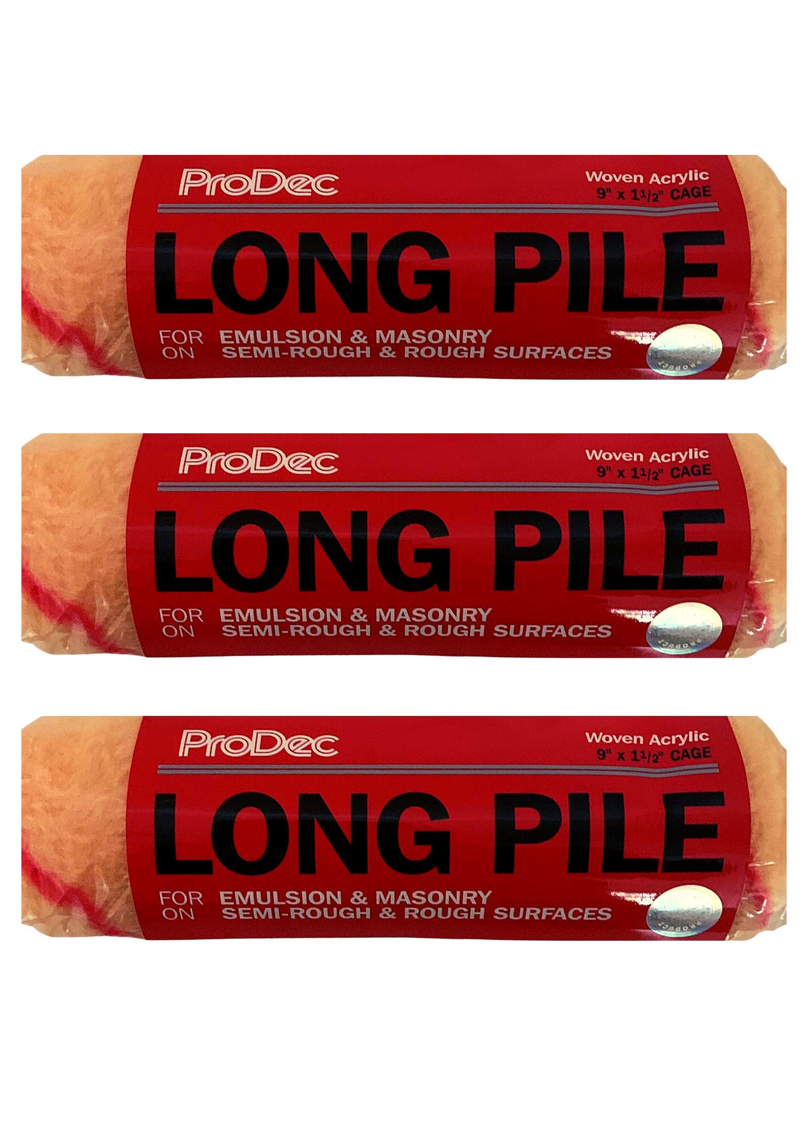 ProDec 9" x 1.5" Inch Long Pile Masonry Roller Sleeves Covers Refill Heads for Rough and Semi Smooth Surfaces, Timber, Shed and Fence,Emulsion and Exterior Paint - 3 Pack