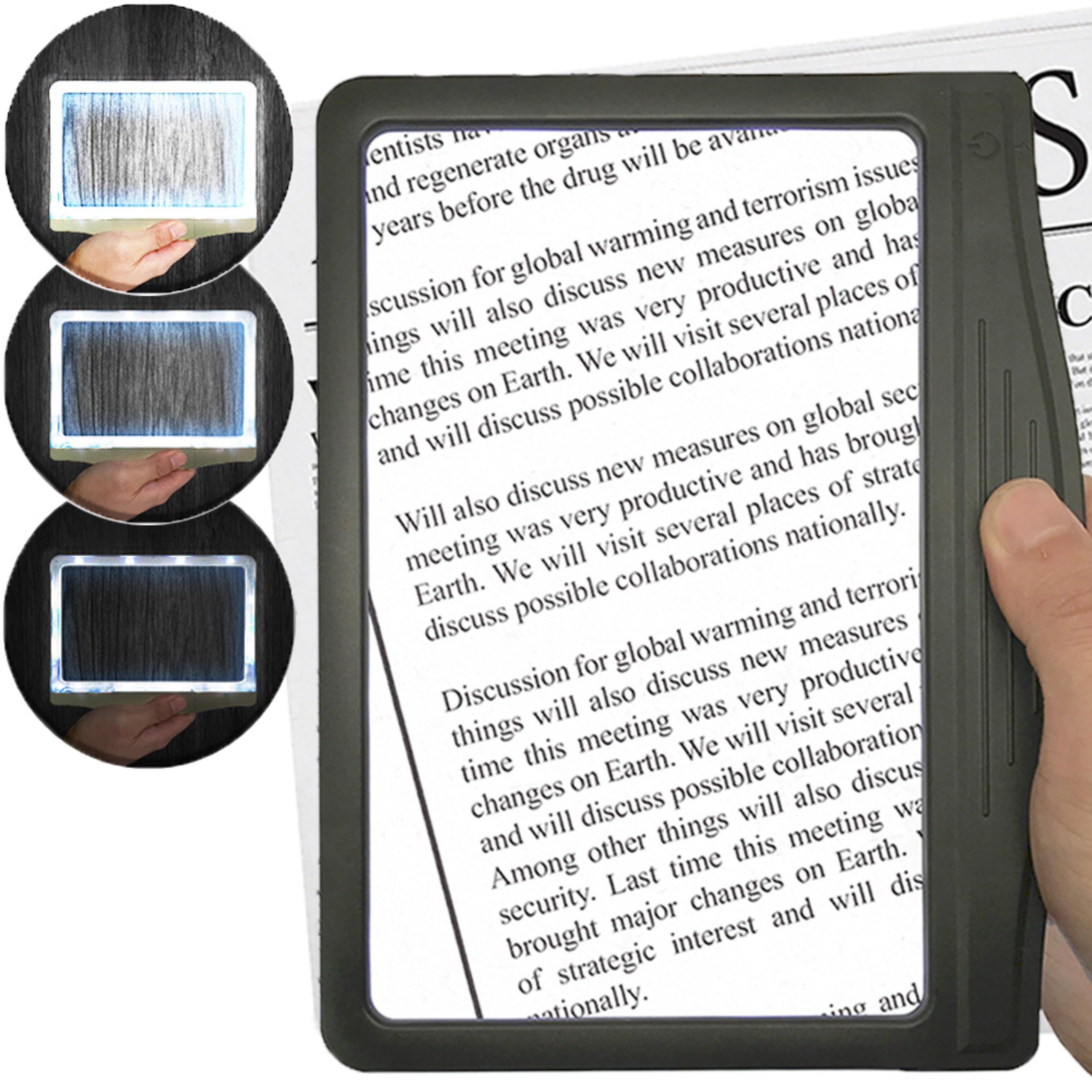 MagniPros 3X Large Ultra Bright LED Page Magnifier with 12 Anti-Glare Dimmable LEDs (Provide More Evenly Lit Viewing Area & Relieve Eye Strain)-Ideal for Reading Small Prints & Low Vision & Aging Eyes