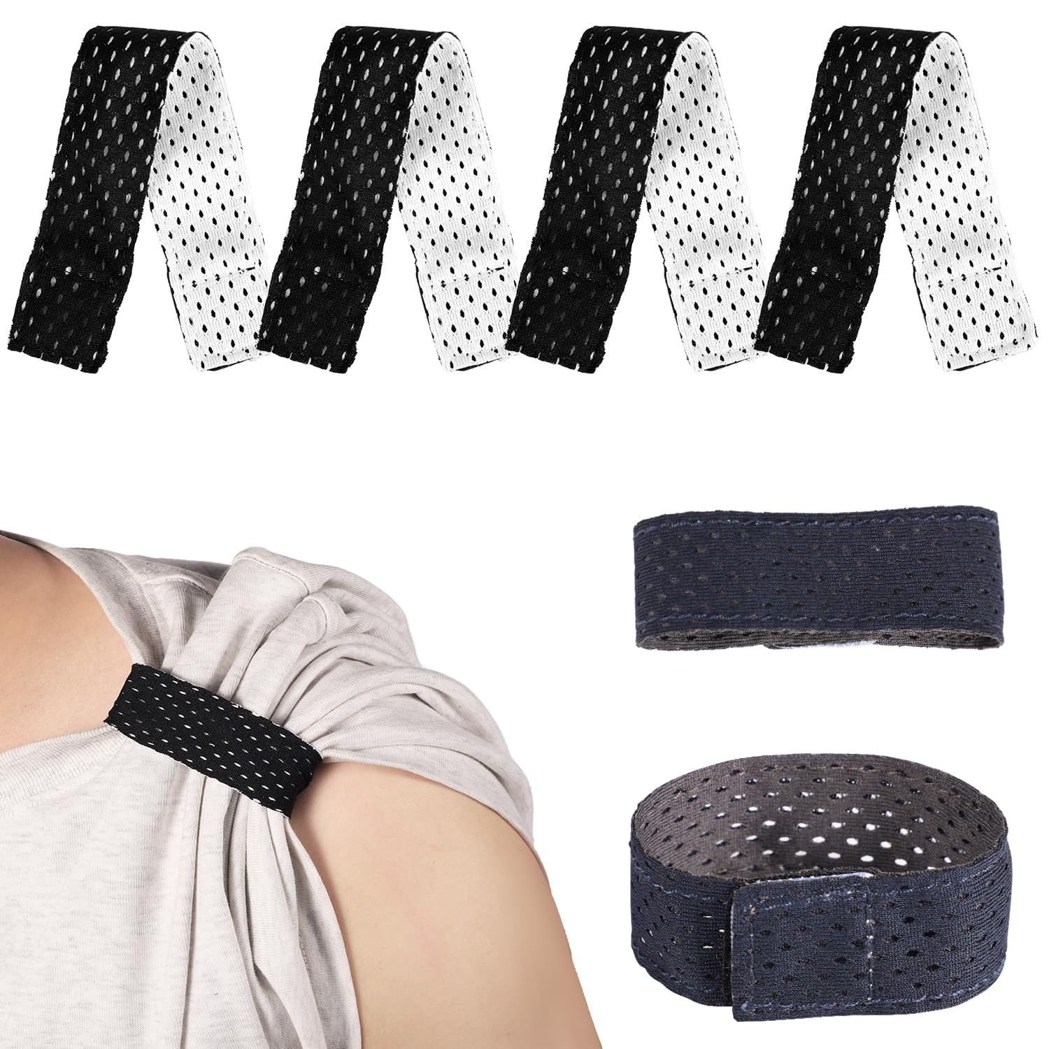 TOYMIS 6pcs Jersey Sleeve Ties, Breathable Softball Sleeve Ties Sleeve Bands Sleeve Holders for Sports Soccer Sleeve Ties Sleeve Straps with Hook and Loop Fasteners for Shirts Sports Accessory Black