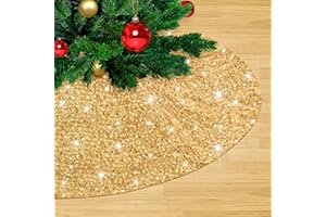 LJIE-HOUSE Gold Sequin Christmas Tree Skirt 24 Inch Sequin Mini Tree Skirt Xmas Tree Skirt Velvet Soft Fabric for New Year Party Indoor Outdoor Christmas Tree