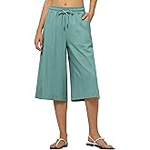 Willit Women's Linen Capri Pants Wide Leg Dress Casual Summer Pleated Capri High Waisted with Pockets 16"