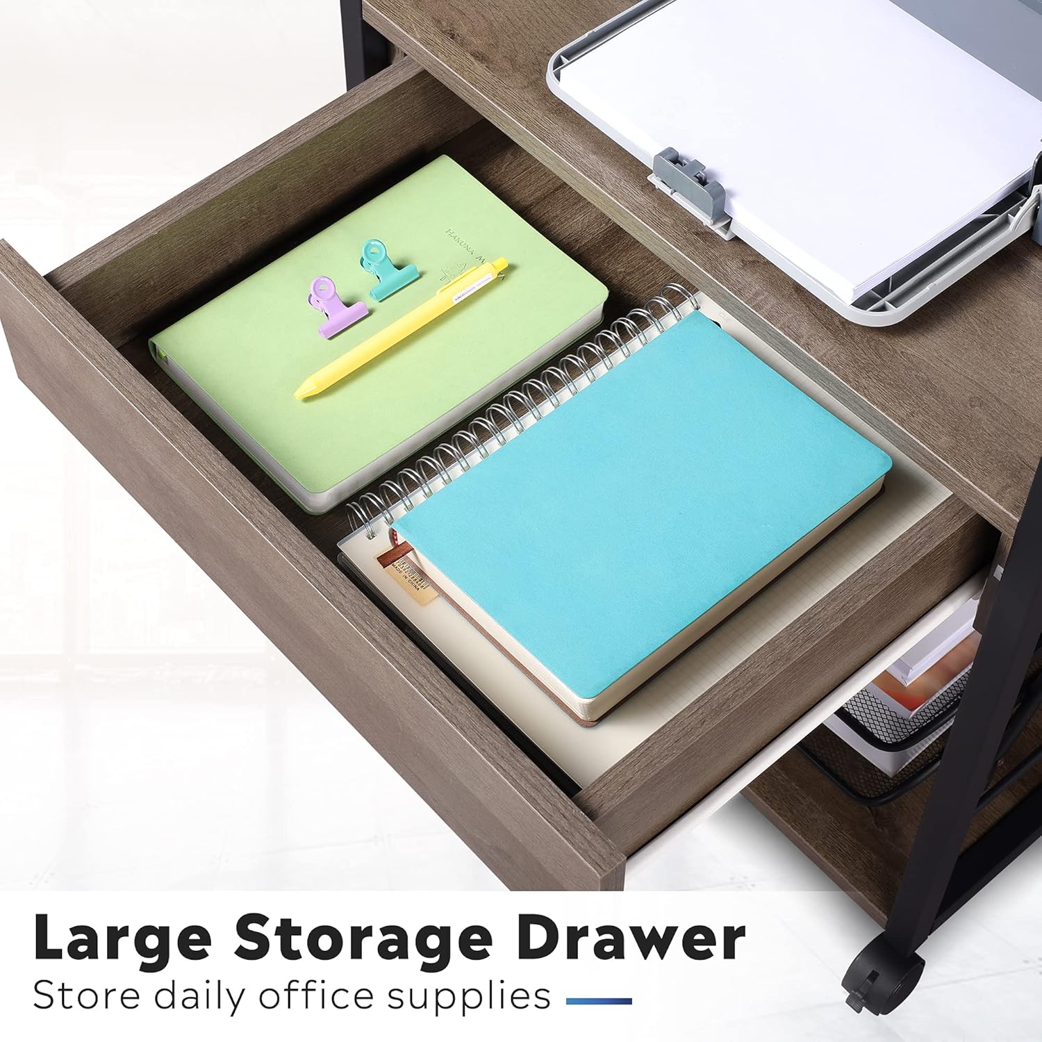 DEVAISE Mobile Printer Stand with Storage Drawer, Modern File Cabinet Printer Cart for Home Office, Gary Oak : Electronics