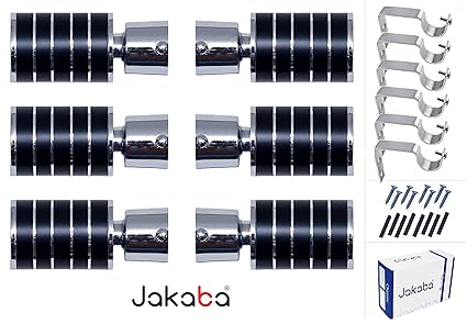 JAKABA Premium Wenge Finish Stainless Steel and Alloy Curtain Finials with Heavy Supports Brackets Set for Window/Door(JKB103WG-03) - Pack of 12