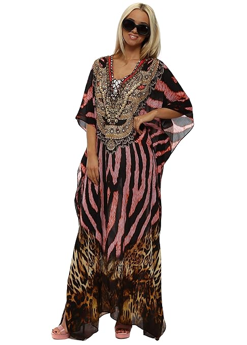 Kaftan Dress Adorned with hot glue crystals zebra and leopard print all in one