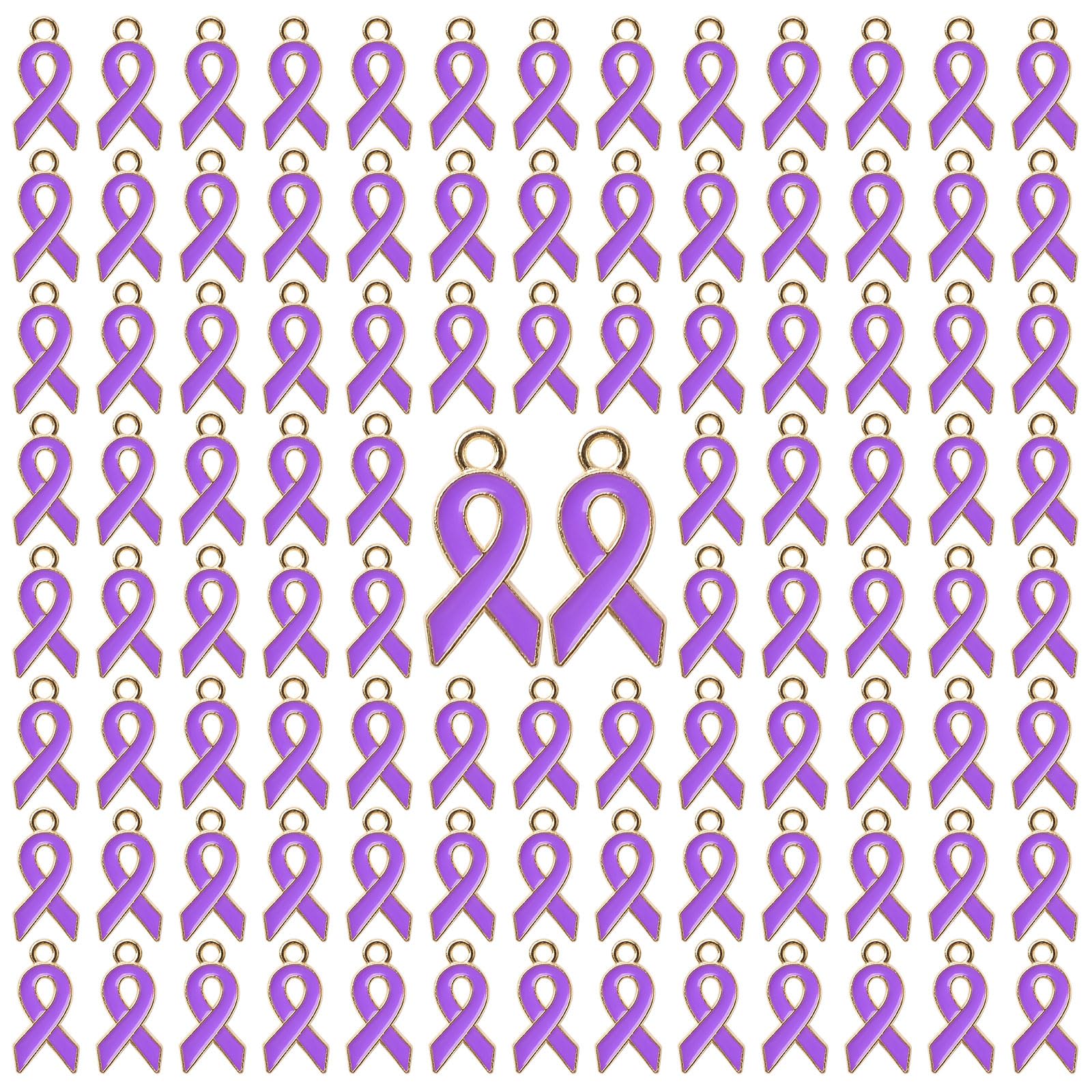 WANDIC Ribbon Pendants, Domestic Violence, Lupus, Alzheimers, Pancreatic Cancer Awareness Alloy Awareness Ribbon Charms for Jewelry Making (Purple, 100Pcs)