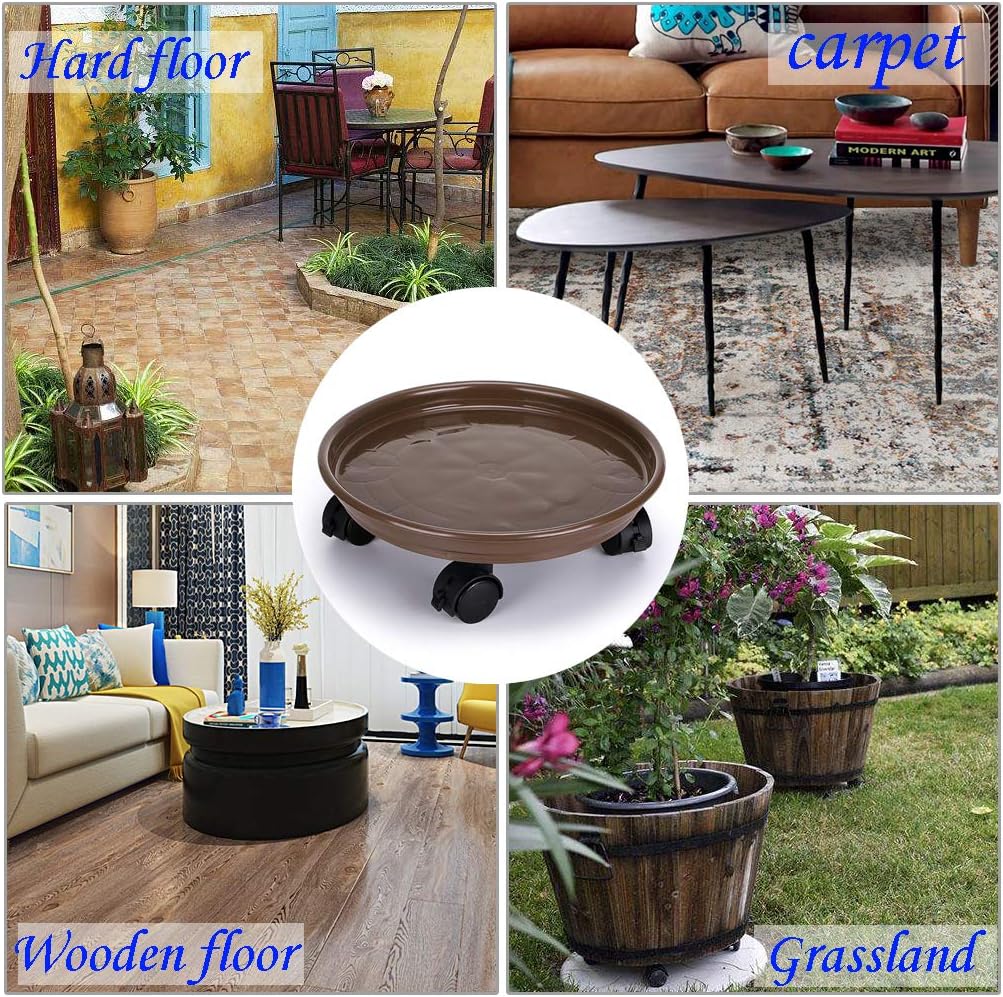 Skelang 2 Pcs Plant Caddy 30cm, Plant Pot Trolley with Brake Wheels - Image 5