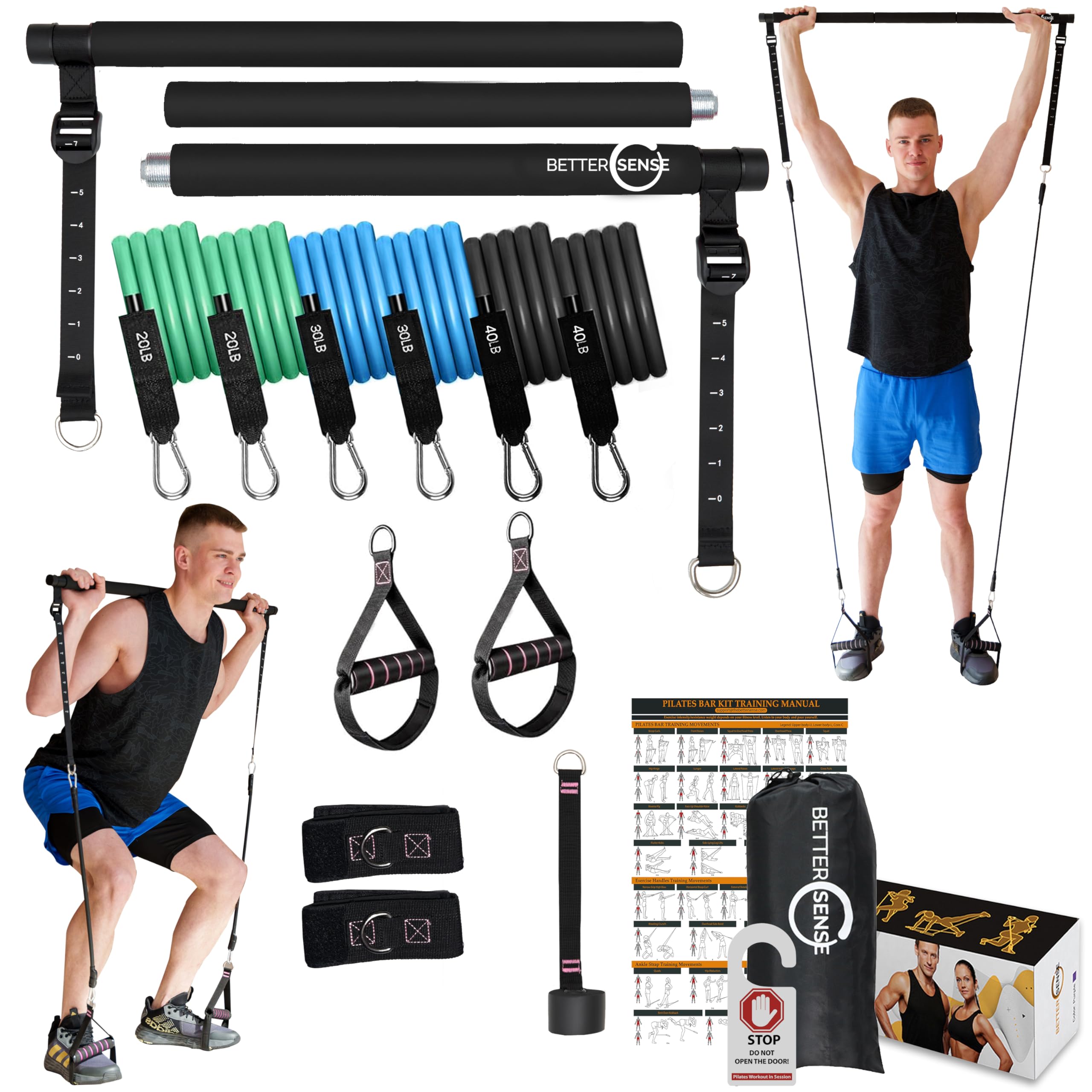 Pilates Bar Kit With Resistance Bands, 3-Section Exercise Bar