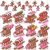 Lunmon 36 Pcs Gingerbread Christmas Ornaments PVC Pastel Pink Gingerbread Man Ornaments Candy Cane Tree Decorations Cute Xmas Hanging Cutout Christmas Decorations for Tree Home Indoor Party (Girly)