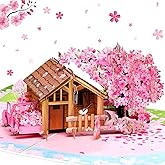 Teling Cherry Blossom Card Pop up Women Mother Birthday Anniversary 3D Flower Greeting Card for Her Mom Wife Girlfriend Gift with Envelope and Note Tag Valentine's 9" x 6.3"