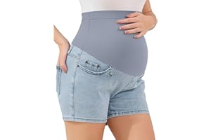 AMPOSH Women's Maternity Over-The-Belly Jean Shorts – Stretch Denim Summer Pregnancy Shorts with Pockets