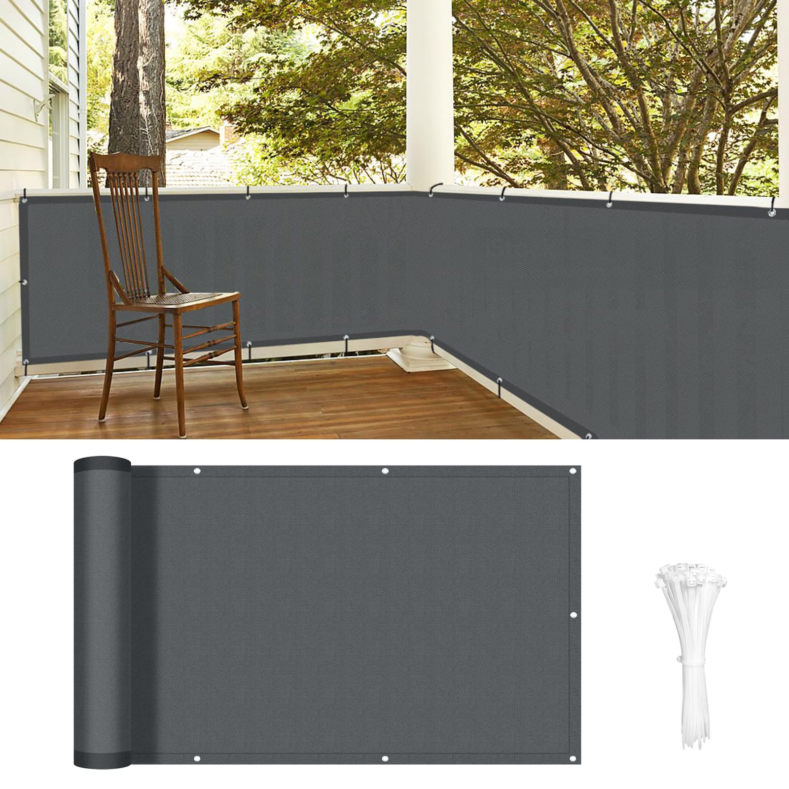 LOVE STORY Balcony Privacy Screen 100x600cm - Waterproof Balcony Railing Cover(PES),Dividing and Protective Screens for Balconies,UV Protection for Apartment Railings,Outdoor Garden,Charcoal