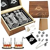 Whiskey Stones Gift Set - Whiskey Glass Set of 2 - Granite Chilling Whiskey Rocks - Scotch Bourbon Gifts for Men -Valentine's Day Birthday Gifts for Men Dad Him Husband Drinking Gift for Holiday