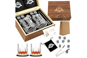 EXREIZST Whiskey Stones Gift Set - Whiskey Glass Set of 2 - Granite Chilling Whiskey Rocks - Scotch Bourbon Box Set -Father's Day Birthday Gifts for Men Drinking Gift for Dad Him Husband Party Holiday Present