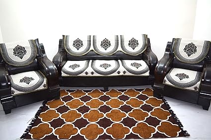 KINGLY 3+1+1 Chenille Sofa Cover (Mustered) - Set of 6