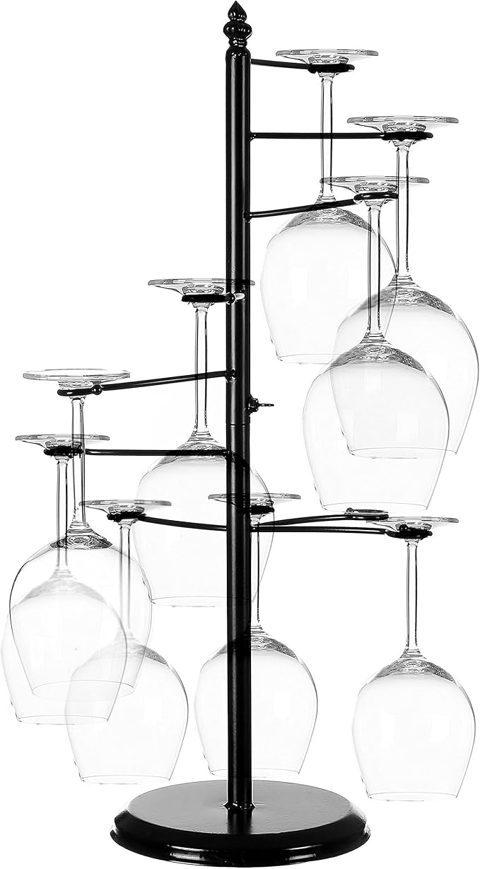wine glass display rack on Kitchen Dining Homeme Tabletop Wine Rack Stemware Holder Holds 1 Decanter And 6 Glasses Freestanding Countertop Wine Glass Display Rack Bronze Wine Racks Cabinets