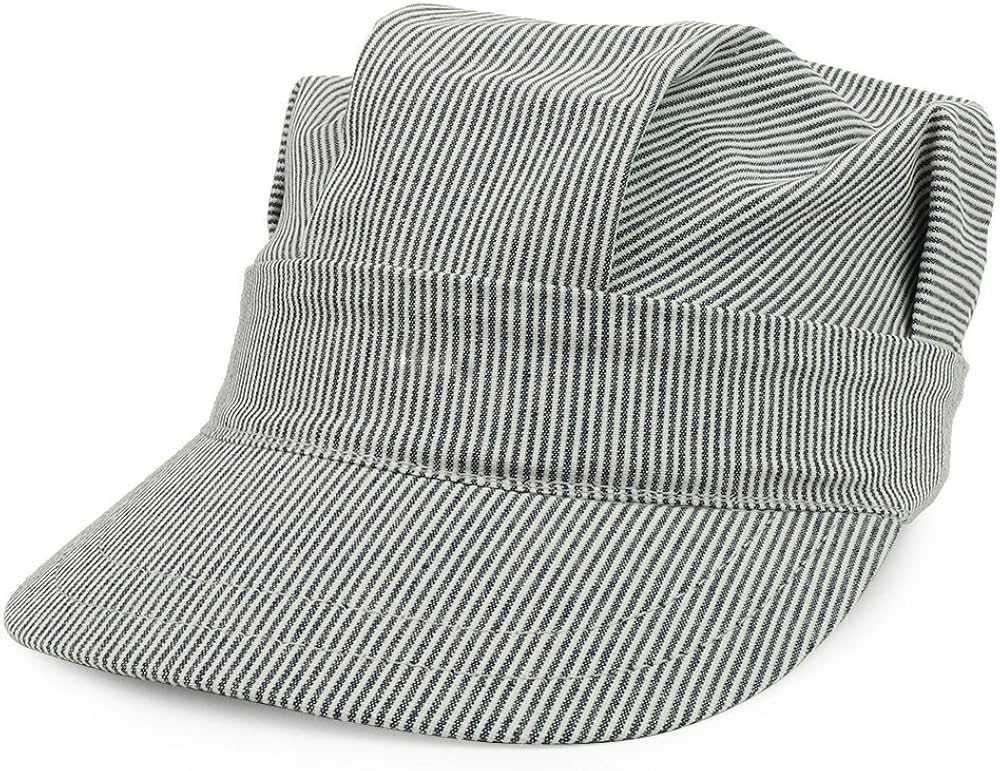 striped train conductor hat