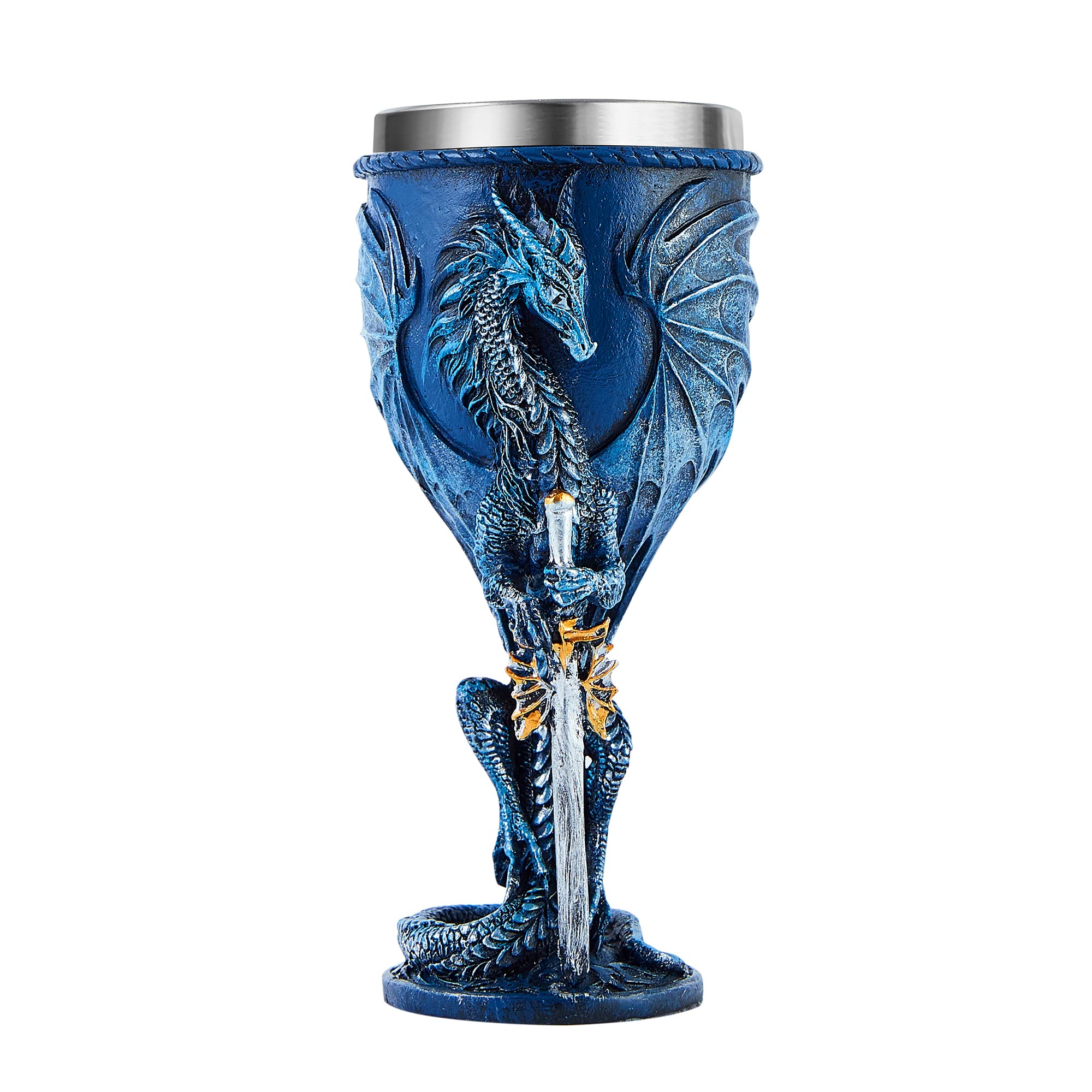 OTARTU Medieval Blue Dragon Goblet Stainless Steel Dungeons and Dragons Gift Chalice Wine Goblet 210ml (Blue Sword Dragon)