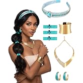 SOOFILM 5 Piece Arabian Princess Accessory Set for Women, Exotic Gold and Teal Jewelry Kit for Halloween Cosplay