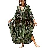 IMAGEKOPE Kaftan Dresses for Women Plus Size V-Neck Moo Moos Batwing Kaftan Beach Dress Bathing Suit Cover-Up Loungewear