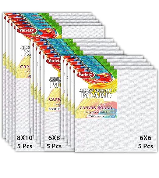 Variety Canvas 15 Piece 8 X 10 & 6 X 8 & 6 x 6 Inch, A4 Canvas Boards