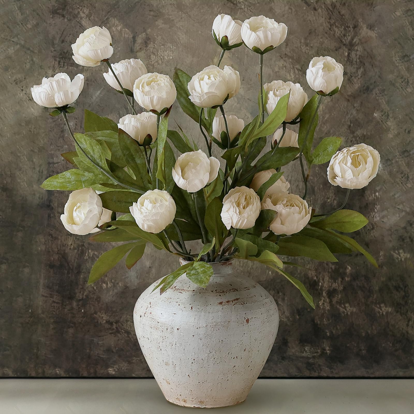 Photo 1 of 12 Pcs Faux Silk Peony Artificial Flowers for Vase -27", Bulk Fake Peonies Branches with Stems for DIY Bouquet Centerpieces Wedding Fillers Arrangements Shower Decorations (Cream)