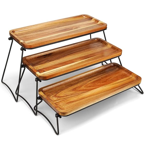 3 TIER CUPCAKE STAND AND TOWERS LARGE SERVING TRAY FOR PARTY ACACIA WOODEN DESSERT TABLE DISPLAY SET DECORATIVE TRAY TIERED TRAY DECOR SMALL CHEES CHARCUTERIE BOARDS RUSTIC WOOD SERVING PLATTERS TRAYS