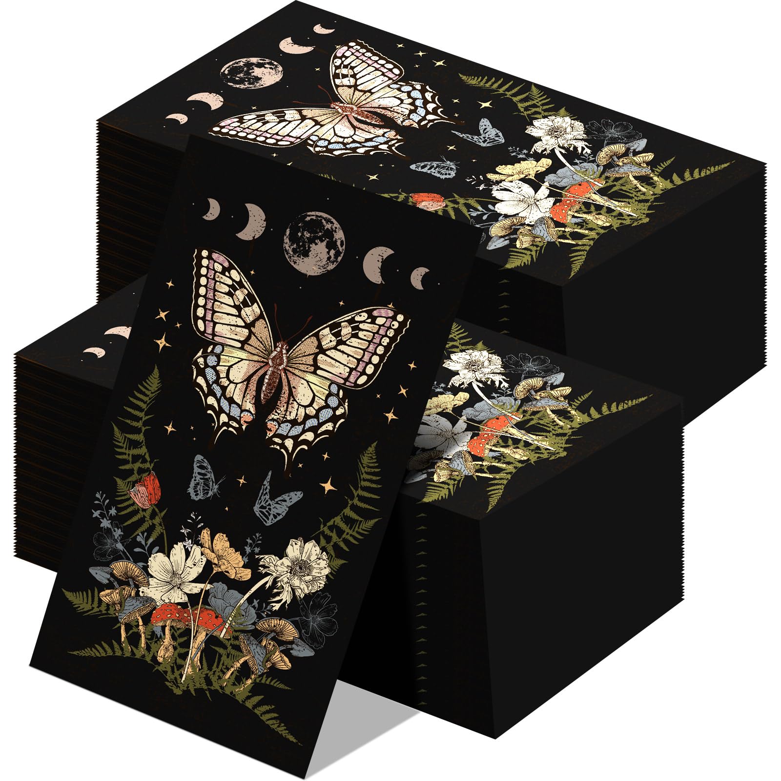 Photo 1 of 200 Pcs Butterfly Mushroom Guest Napkins 2 Ply Disposable Vintage Guest Paper Towels Butterfly Mushroom Woodland Moon Cocktail Hand Napkins for Bathroom Home Dining Kitchen