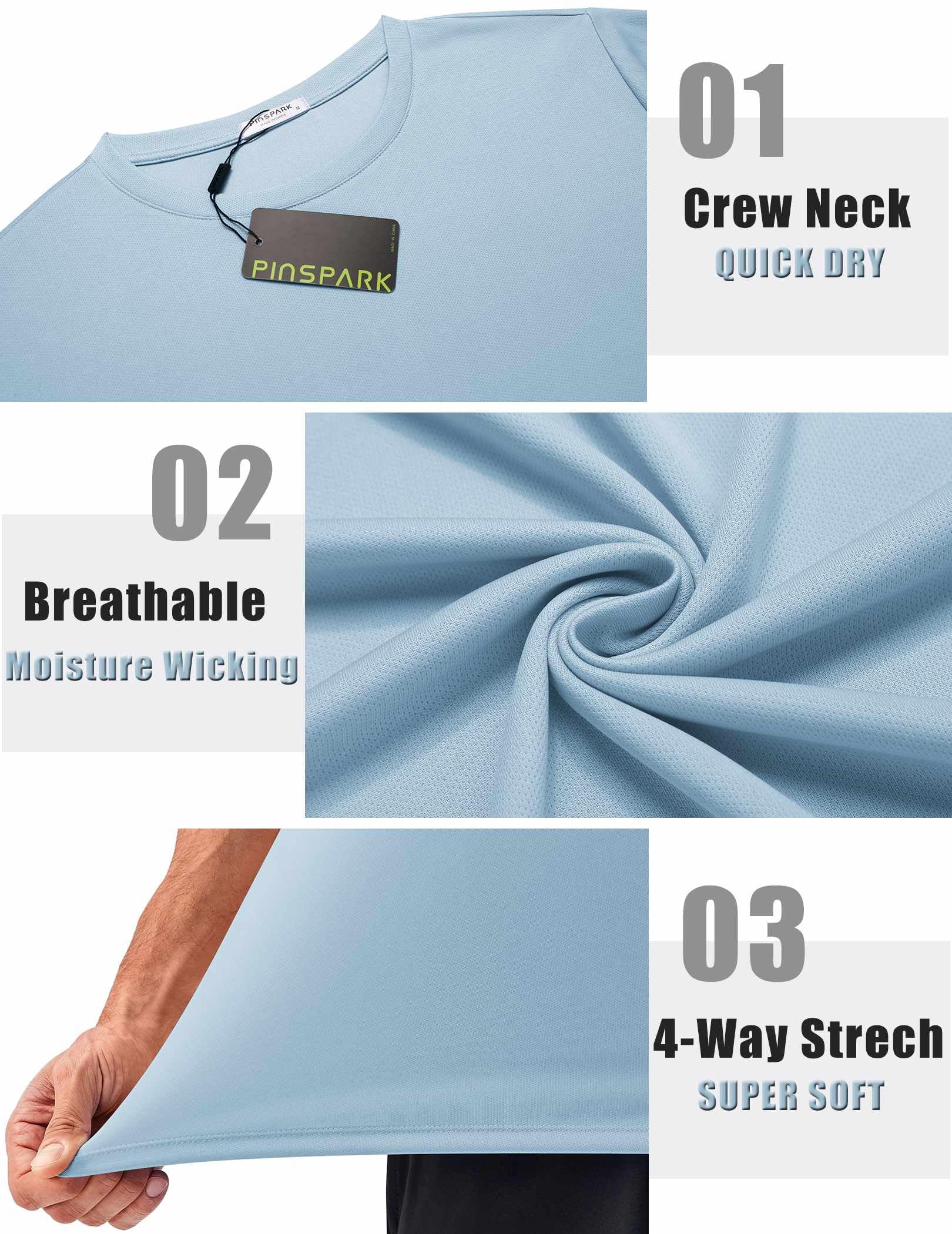 PINSPARK Men's 3 Pack Workout Shirts Quick Dry Moisture Wicking Crewneck Tee Shirt Mesh Athletic T-Shirts