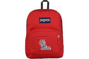 JanSport NCAA Officially Licensed Backpack, Ole Miss Rebels, Superbreak Plus with Padded 15'' Laptop Sleeve, Spacious Computer Bag for Men & Women, Durable Daypack with Bottle Pocket, Red Tape