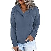 AUSELILY Womens Waffle Hoodies Sweatshirt Fall Long Sleeve Loose Side Slits Stacked V Neck Tops With Pockets 2025