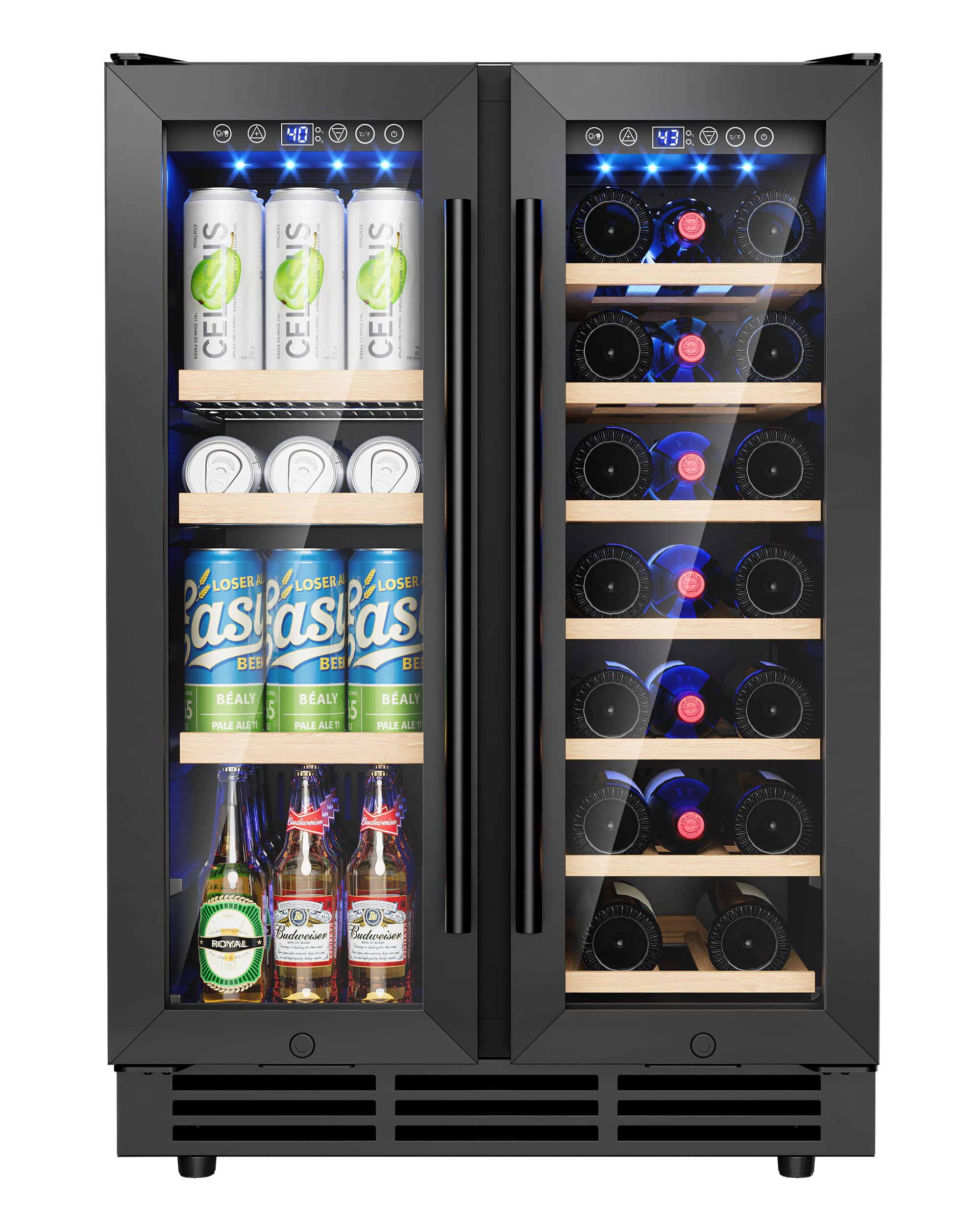 Photo 1 of *****MISSING HANDLES****ICEVIVAL Wine and Beverage Refrigerator, 24 Inch Built-In Wine Fridge with Glass Door, Holds 20 Wine Bottles & 60 Cans, Under Counter Refrigerator with Quiet Cooling System & Blue LED Light(Black)