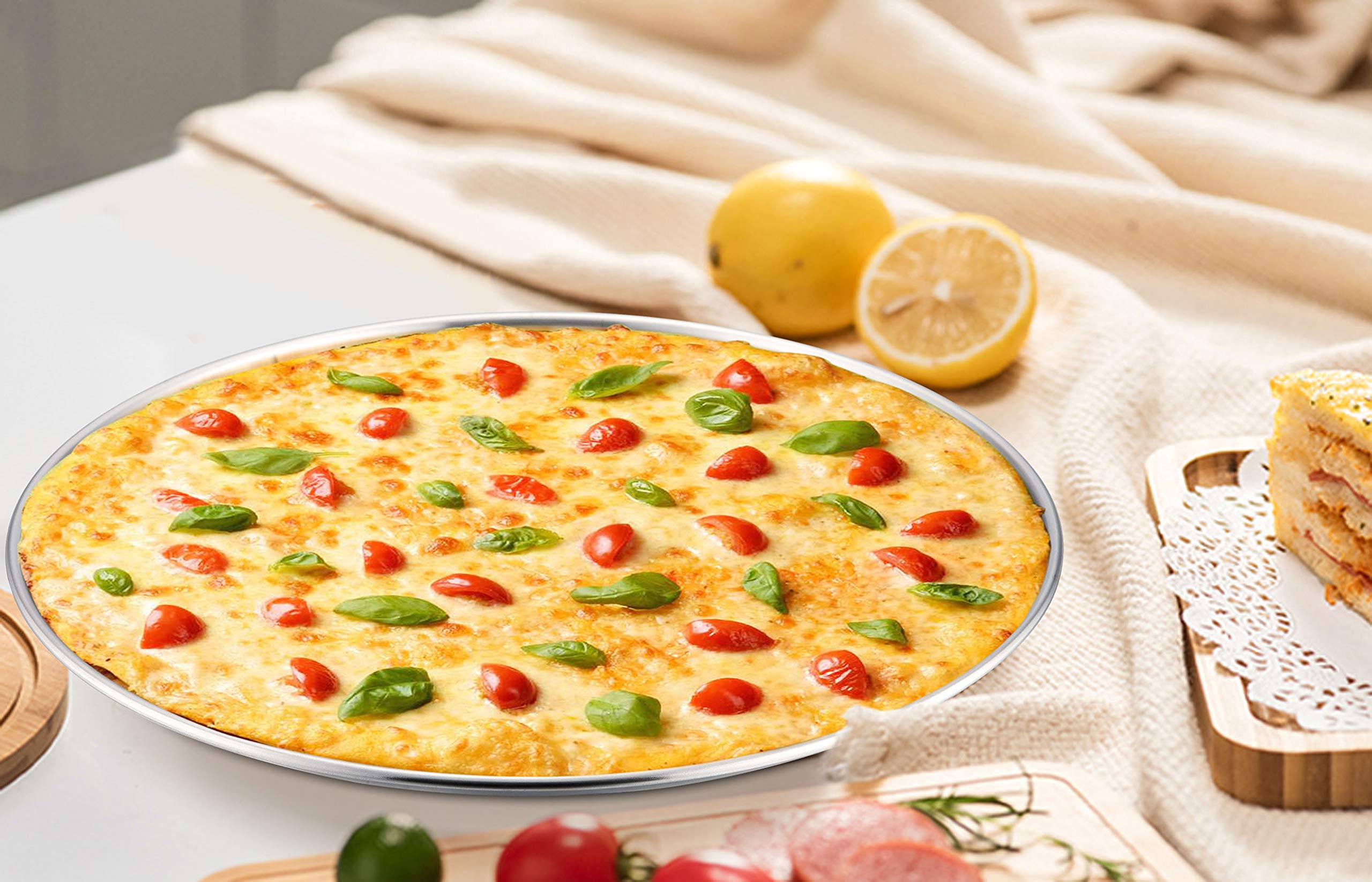 P&P CHEF Pizza Pan Set of 2, Stainless Steel Pizza Tray, Round Pizza Plate For Pie Cookie Pizza Cake, Non Toxic & Heavy Duty, Dishwasher Safe & Easy Clean, 13.5 Inch & Silver