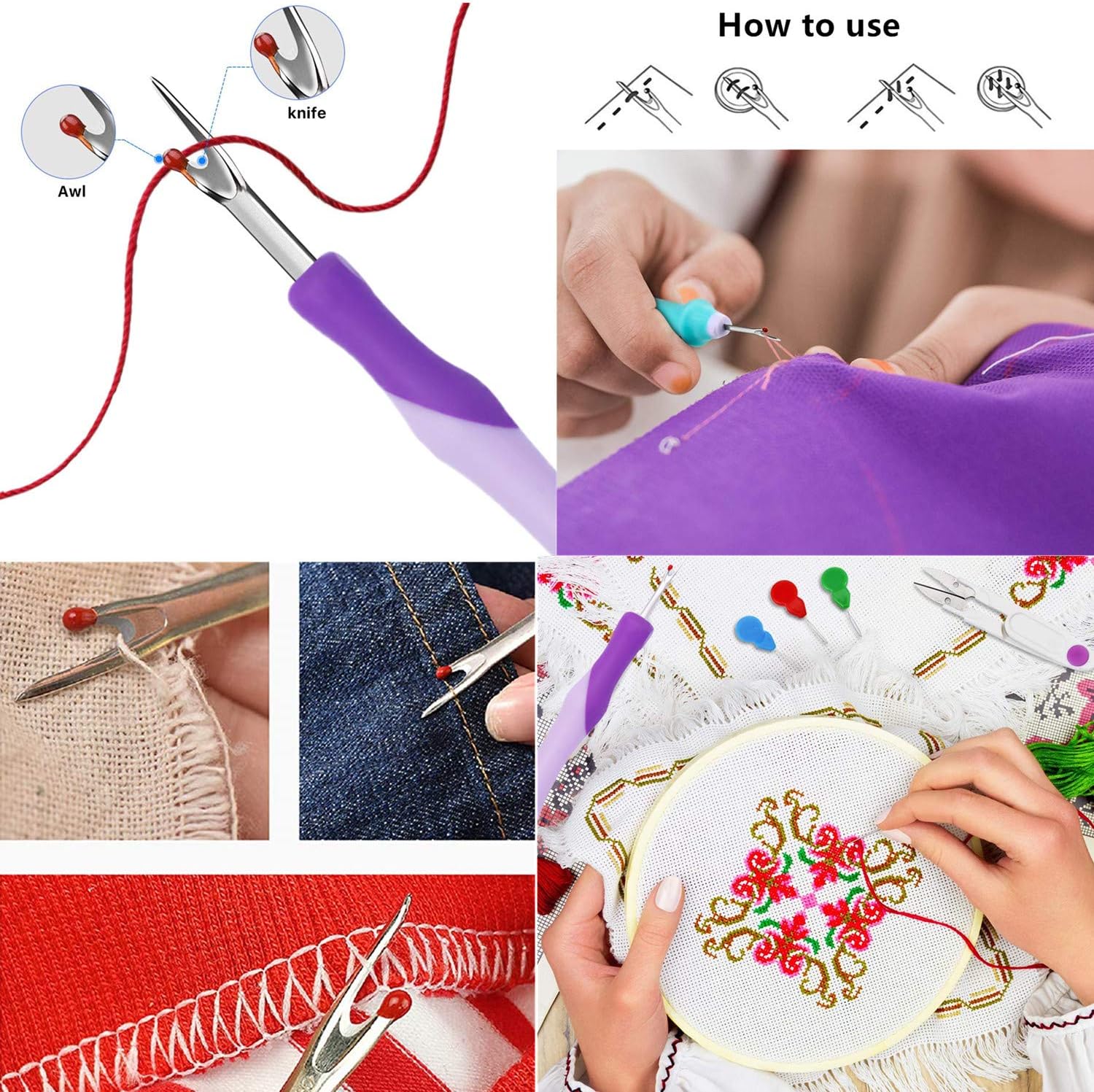 Thread Remover Purple Tool for Sewing Seam Ripper Thread Cutter 1pcs Stitch Unpicker Sewing Thread Remover Sewing Ripper Ergonomic Grip Stitching Thread Unpicker Stitch Remover - Image 4