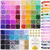 6mm Glass Beads for Bracelets, 2700pcs 70 Colors Crackle Glass Beads for Jewelry Making, Funtopia Round Crystal Beads for DIY Necklace Crafts with Spacer Beads, Solid and Floral Colors